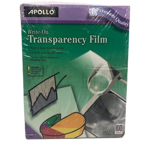 Apollo Other - Apollo Write On Clear Transparency Clear Film for Markers Box Open Box 8.5 x 11